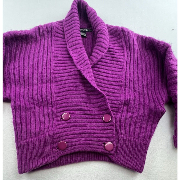 Vintage IB Diffusion Sweater Womens S Purple Wool Mohair Cardigan Shawl 4 button - Picture 4 of 8